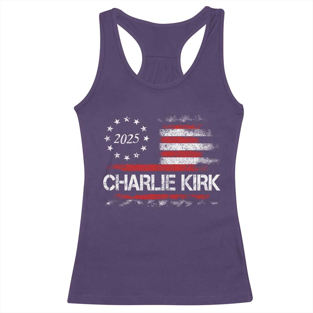 Charlie Kirk 2025 Racerback Tank Top Freedom Vintage American Flag - Wonder Print Shop