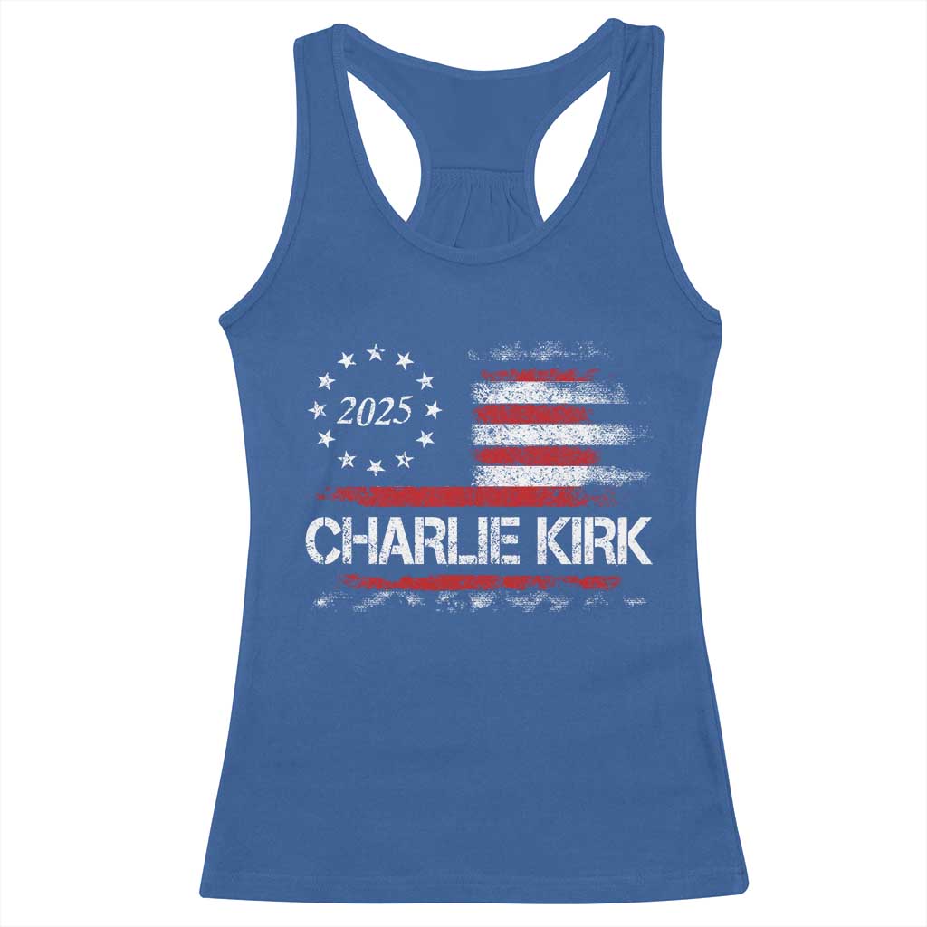 Charlie Kirk 2025 Racerback Tank Top Freedom Vintage American Flag - Wonder Print Shop