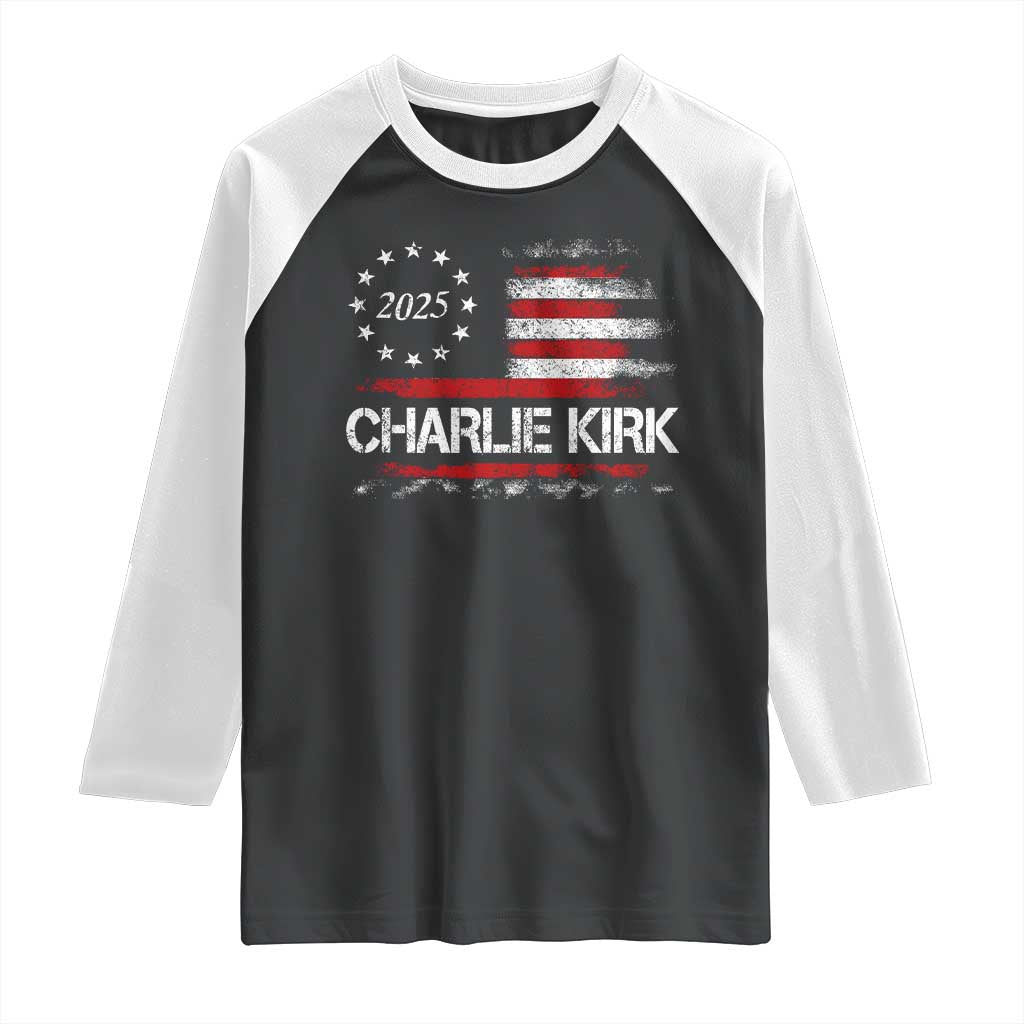 Charlie Kirk 2025 Raglan Shirt Freedom Vintage American Flag - Wonder Print Shop