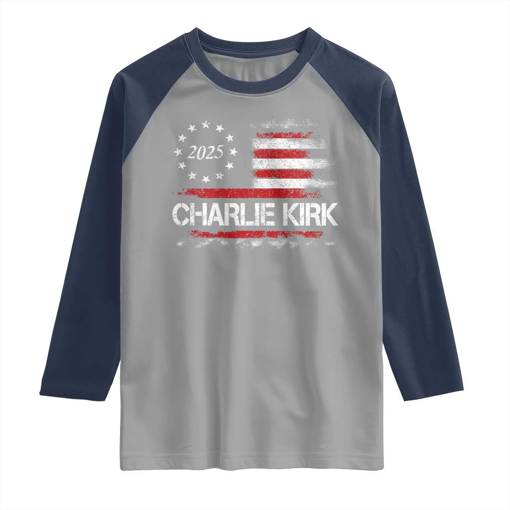 Charlie Kirk 2025 Raglan Shirt Freedom Vintage American Flag - Wonder Print Shop