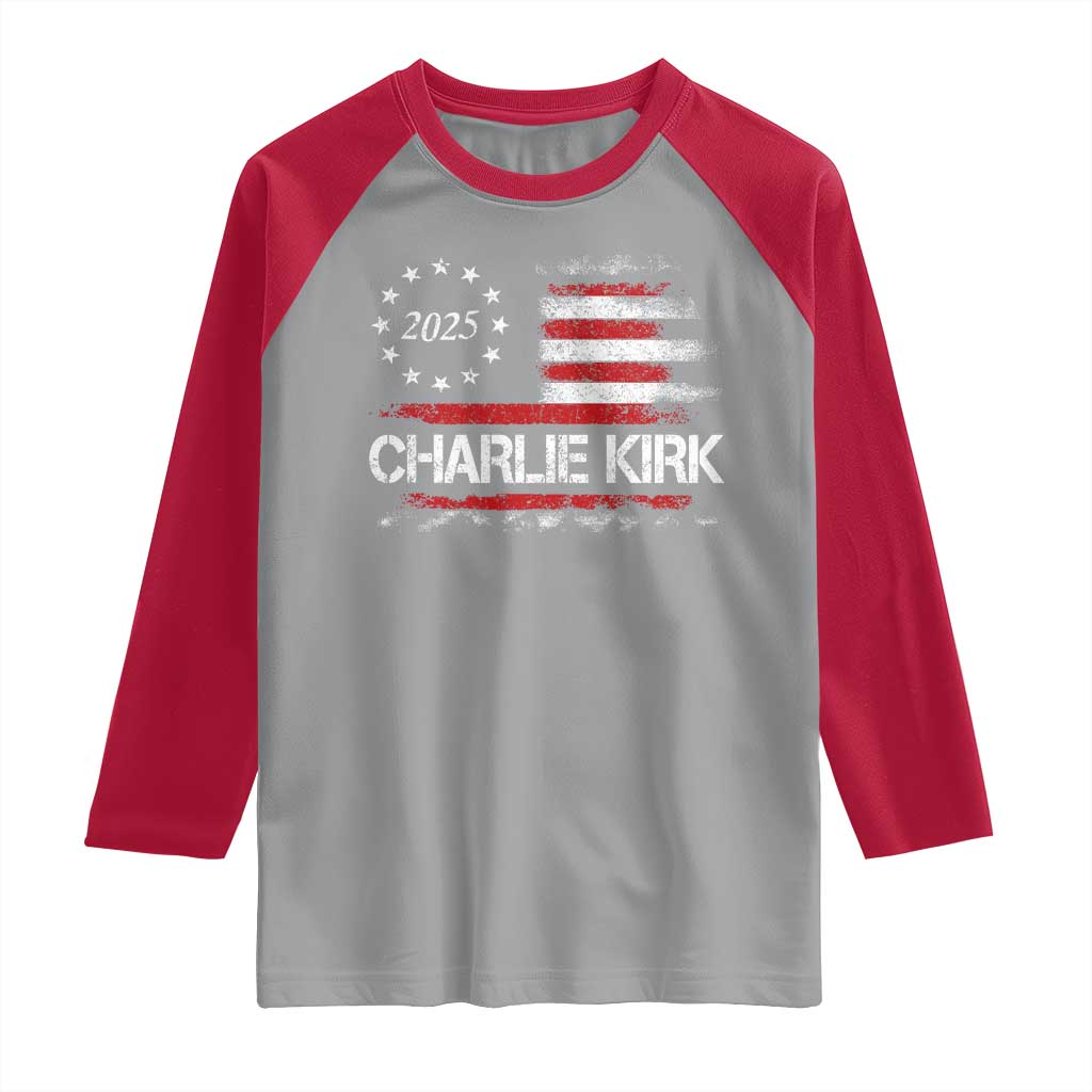 Charlie Kirk 2025 Raglan Shirt Freedom Vintage American Flag - Wonder Print Shop