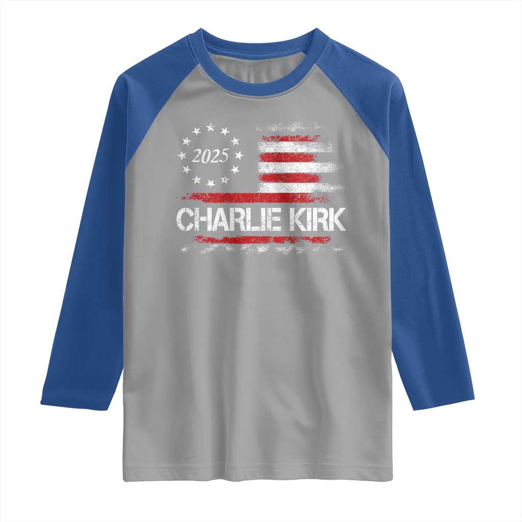 Charlie Kirk 2025 Raglan Shirt Freedom Vintage American Flag - Wonder Print Shop