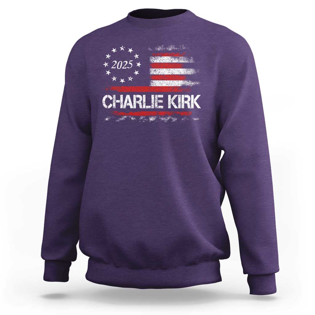 Charlie Kirk 2025 Sweatshirt Freedom Vintage American Flag - Wonder Print Shop