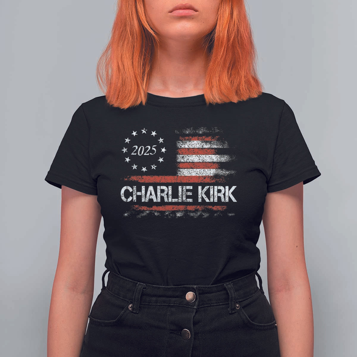 Charlie Kirk 2025 T Shirt For Women Freedom Vintage American Flag - Wonder Print Shop
