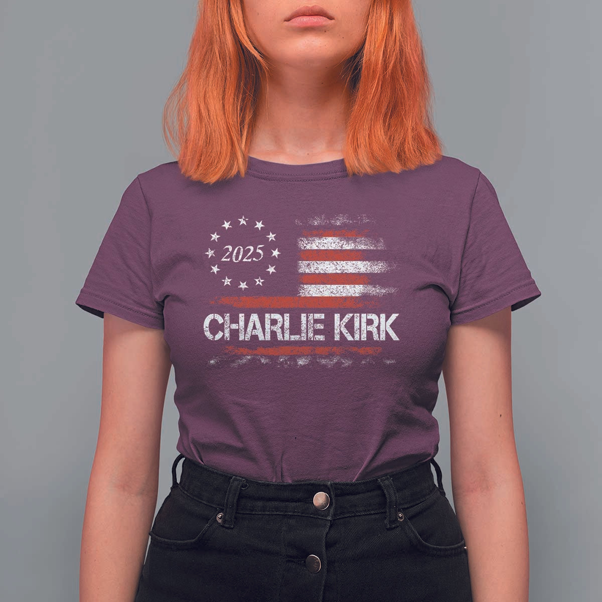 Charlie Kirk 2025 T Shirt For Women Freedom Vintage American Flag - Wonder Print Shop