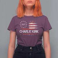 Charlie Kirk 2025 T Shirt For Women Freedom Vintage American Flag - Wonder Print Shop