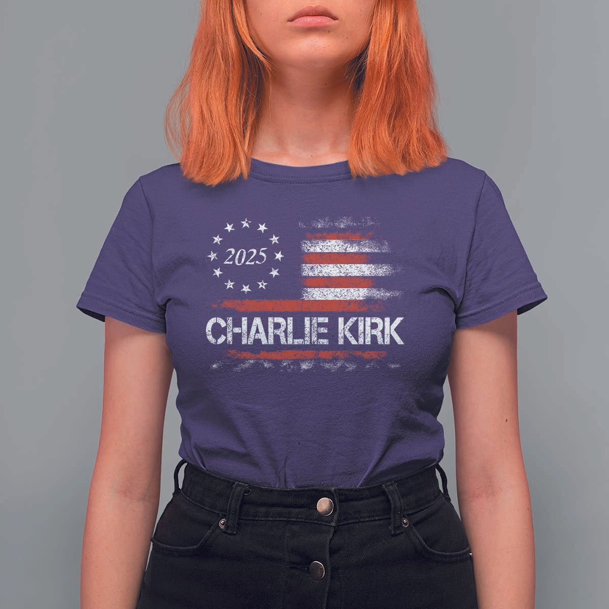 Charlie Kirk 2025 T Shirt For Women Freedom Vintage American Flag - Wonder Print Shop