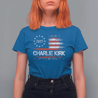 Charlie Kirk 2025 T Shirt For Women Freedom Vintage American Flag - Wonder Print Shop