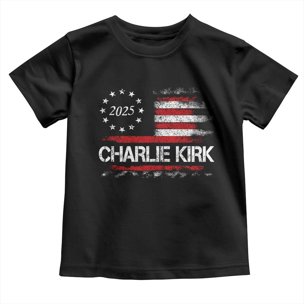 Charlie Kirk 2025 Toddler T Shirt Freedom Vintage American Flag - Wonder Print Shop