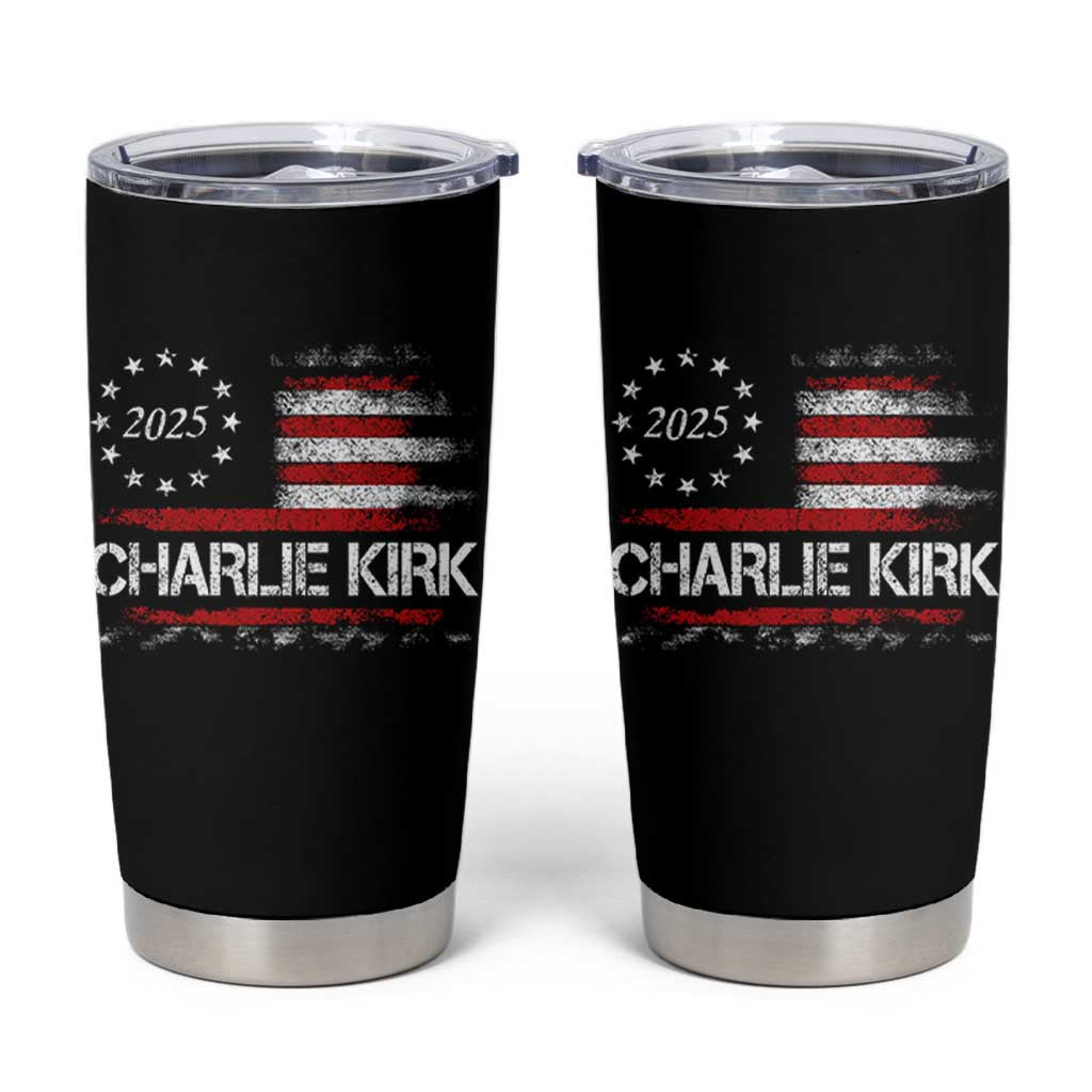 Charlie Kirk 2025 Tumbler Cup Freedom Vintage American Flag - Wonder Print Shop