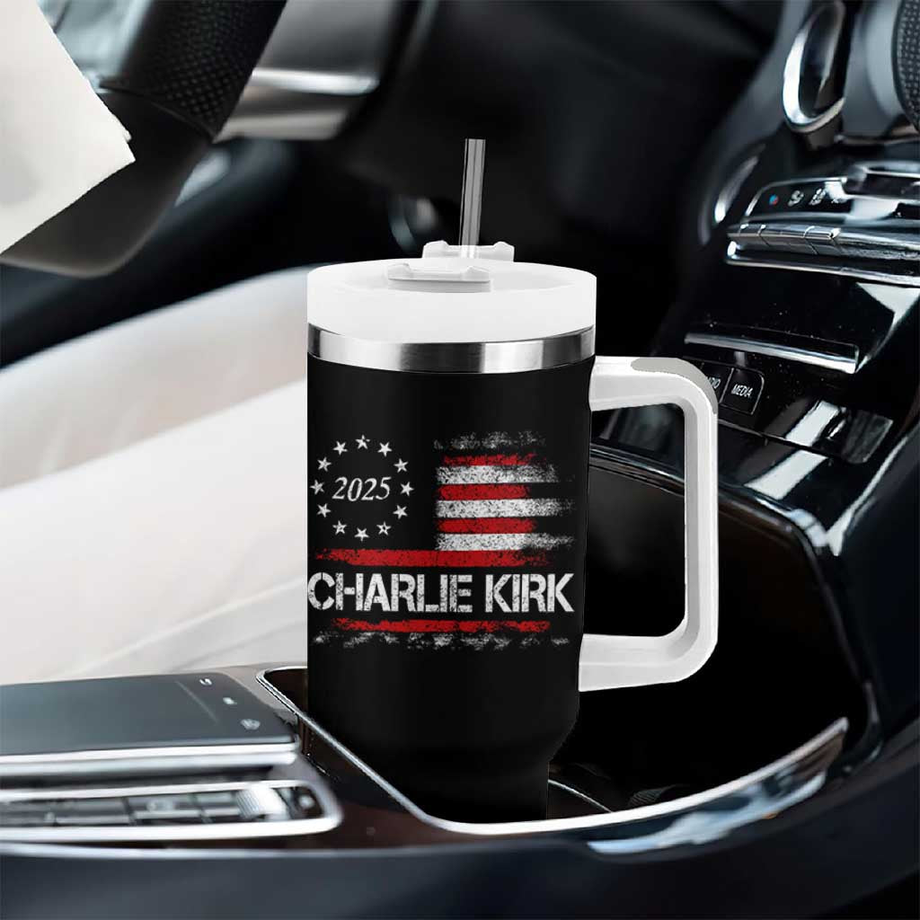 Charlie Kirk 2025 Tumbler With Handle Freedom Vintage American Flag - Wonder Print Shop