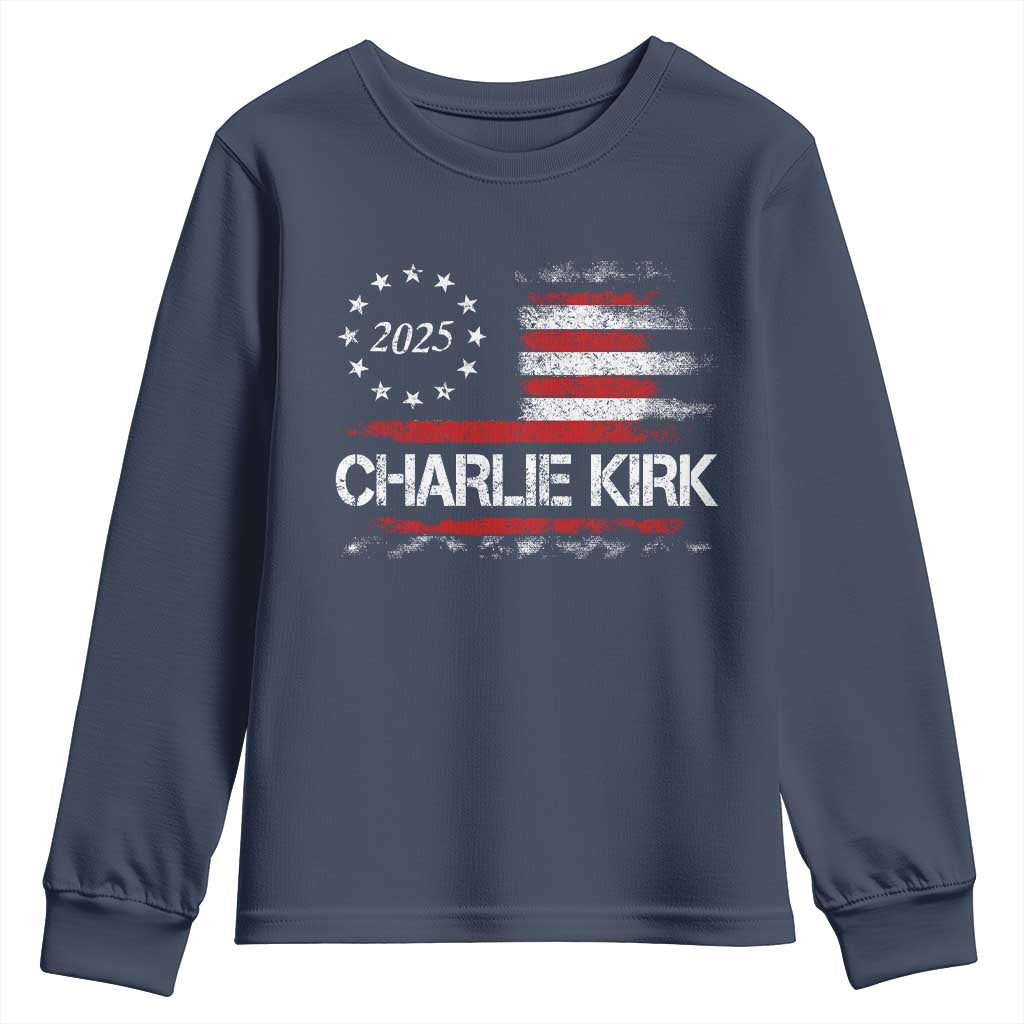 Charlie Kirk 2025 Youth Sweatshirt Freedom Vintage American Flag - Wonder Print Shop