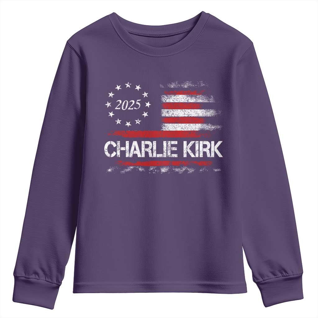 Charlie Kirk 2025 Youth Sweatshirt Freedom Vintage American Flag - Wonder Print Shop