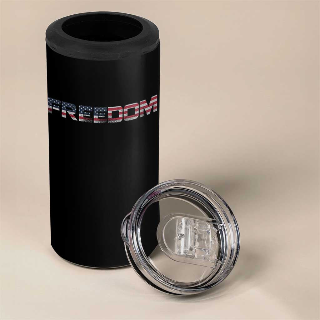 Freedom Patriotic Motivational Quote American Flag 4 in 1 Can Cooler Tumbler - Wonder Print Shop