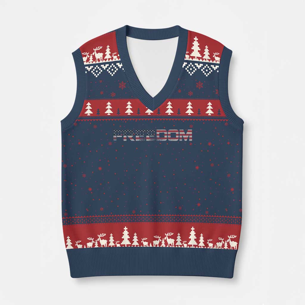 Freedom Patriotic Motivational Quote American Flag V-Neck Knit Sweater Vest - Wonder Print Shop