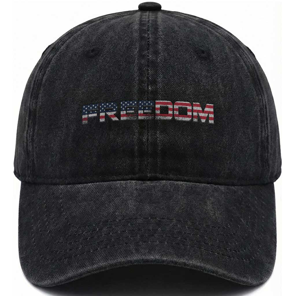 Freedom Patriotic Motivational Quote American Flag Washed Cotton Baseball Cap