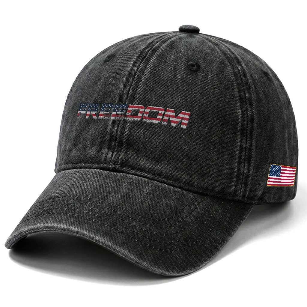 Freedom Patriotic Motivational Quote American Flag Washed Cotton Baseball Cap