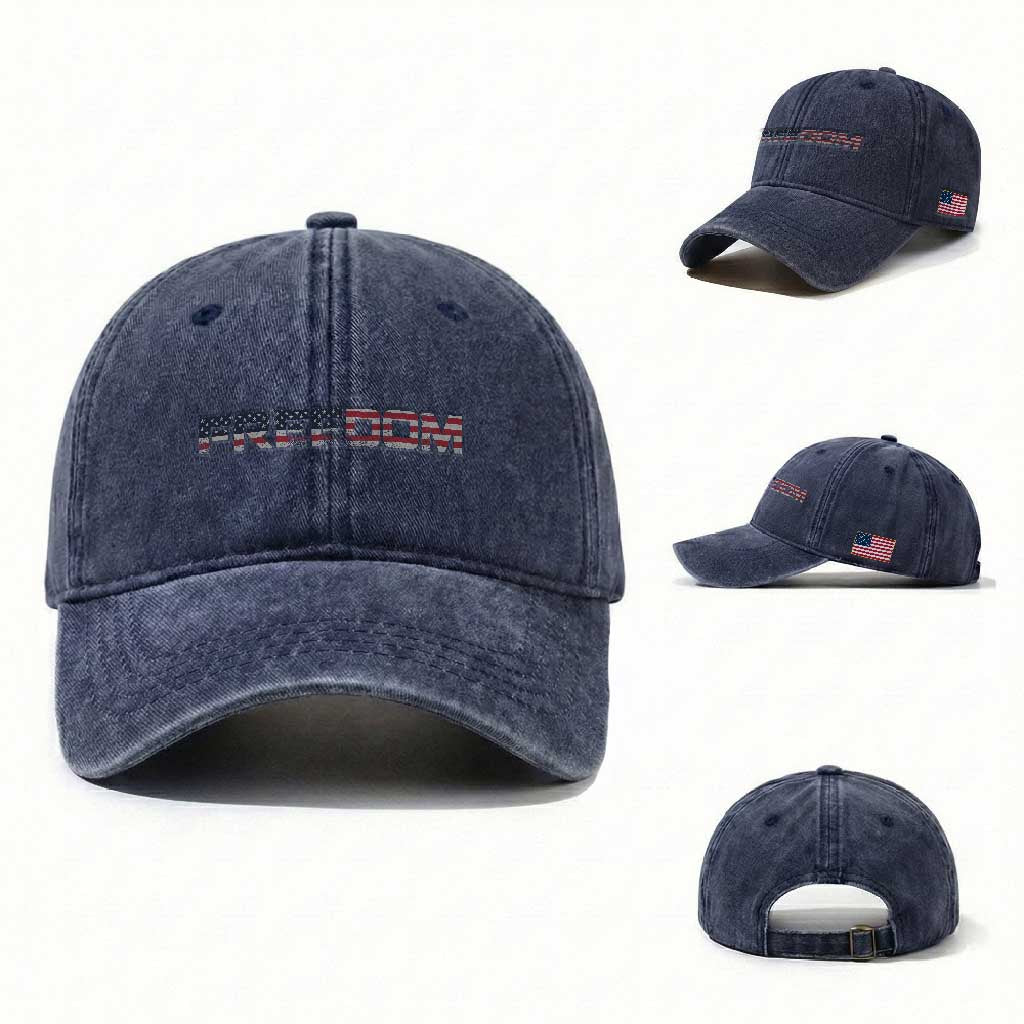 Freedom Patriotic Motivational Quote American Flag Washed Cotton Baseball Cap
