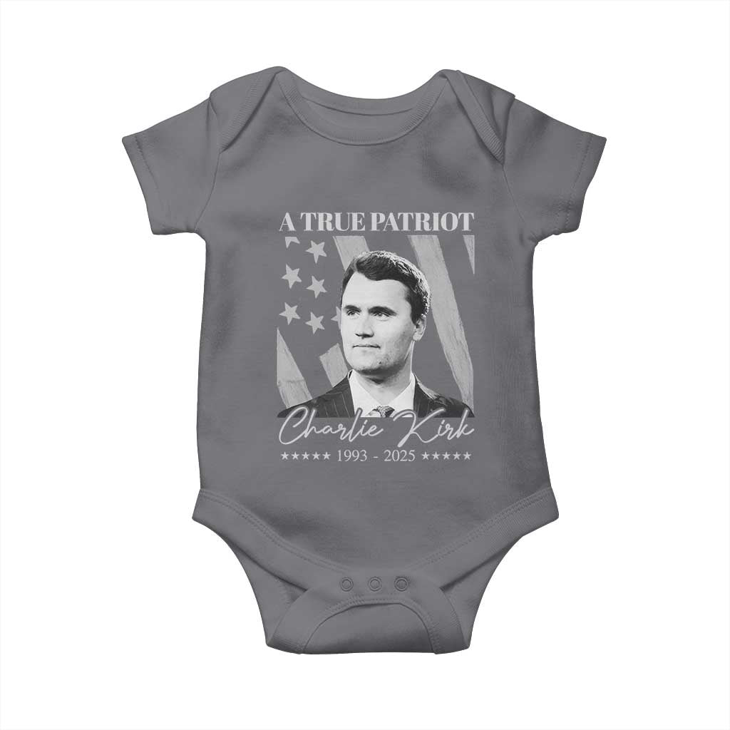 A True Patriot Charlie Kirk Baby Onesie Vintage American Flag - Wonder Print Shop
