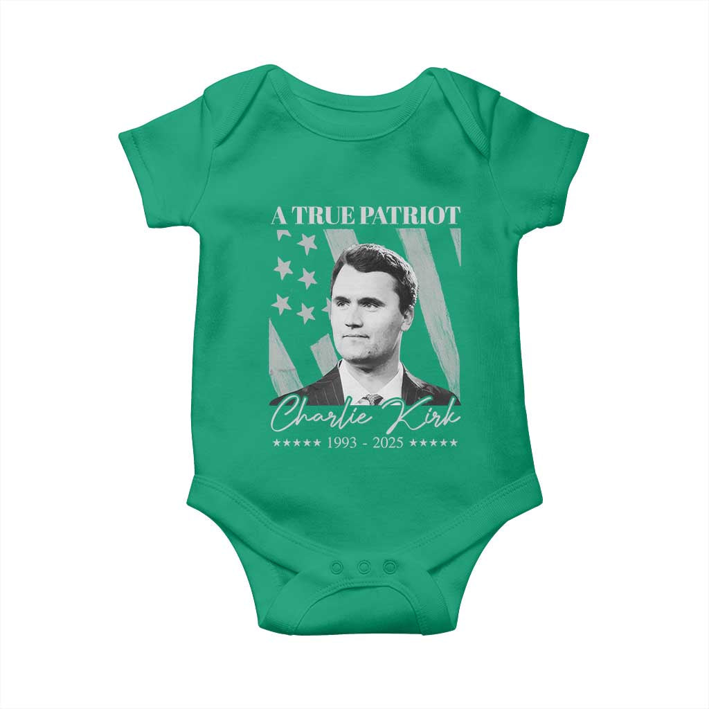 A True Patriot Charlie Kirk Baby Onesie Vintage American Flag - Wonder Print Shop
