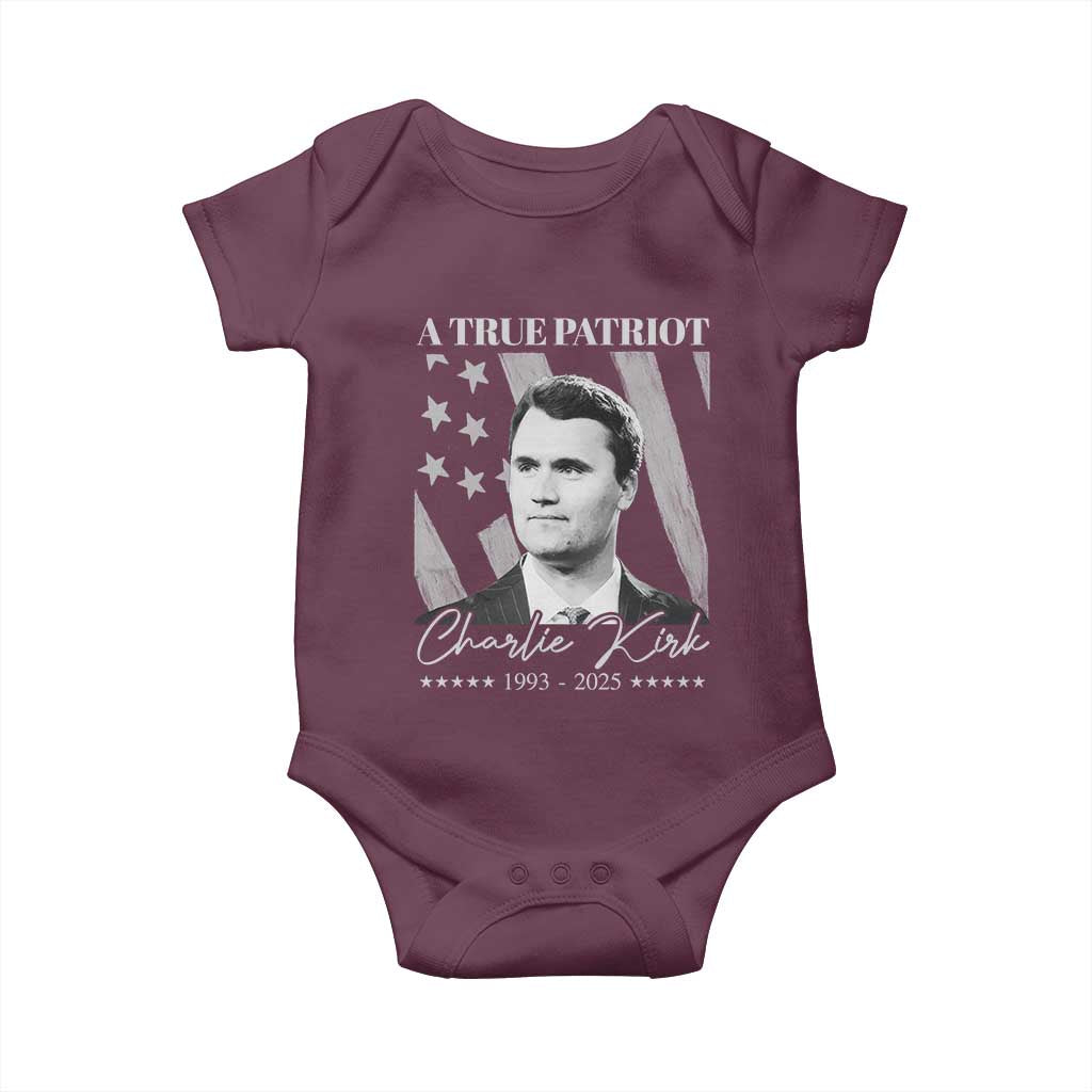 A True Patriot Charlie Kirk Baby Onesie Vintage American Flag - Wonder Print Shop