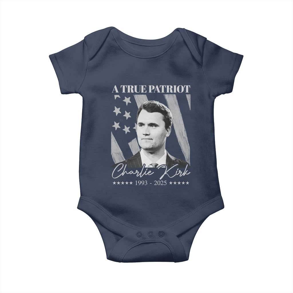 A True Patriot Charlie Kirk Baby Onesie Vintage American Flag - Wonder Print Shop
