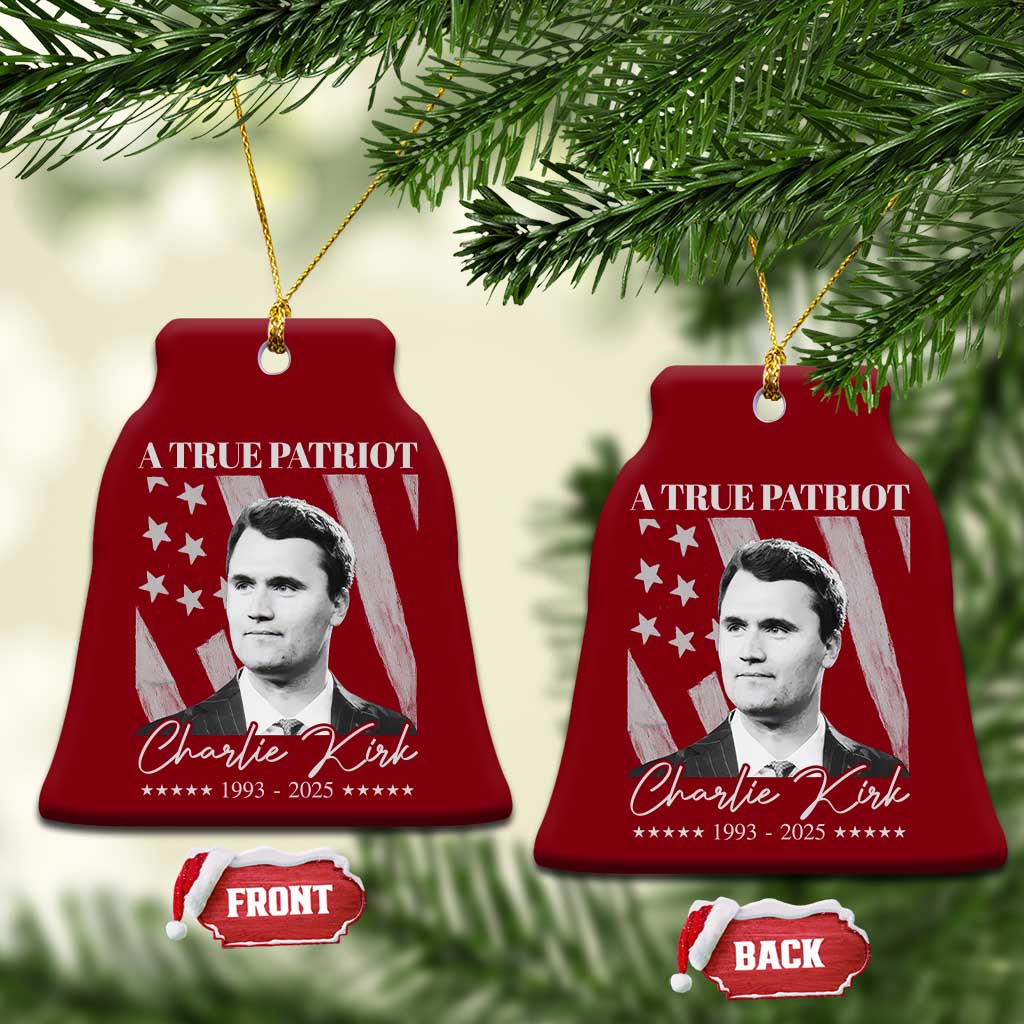 A True Patriot Charlie Kirk Ceramic Ornament Vintage American Flag - Wonder Print Shop