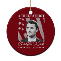 A True Patriot Charlie Kirk Ceramic Ornament Vintage American Flag - Wonder Print Shop