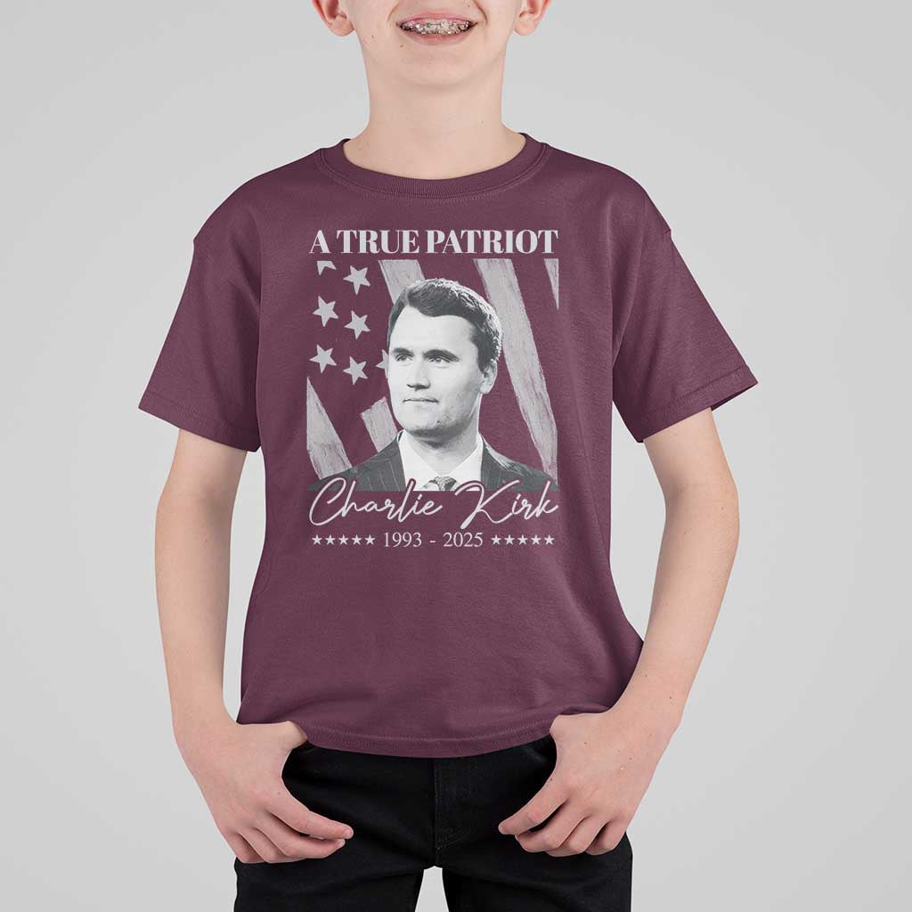 A True Patriot Charlie Kirk T Shirt For Kid Vintage American Flag - Wonder Print Shop