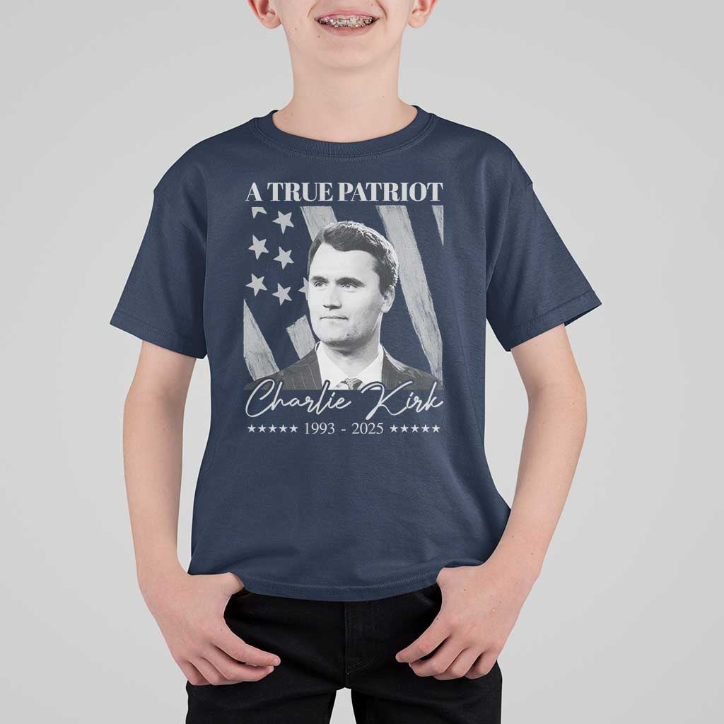 A True Patriot Charlie Kirk T Shirt For Kid Vintage American Flag - Wonder Print Shop