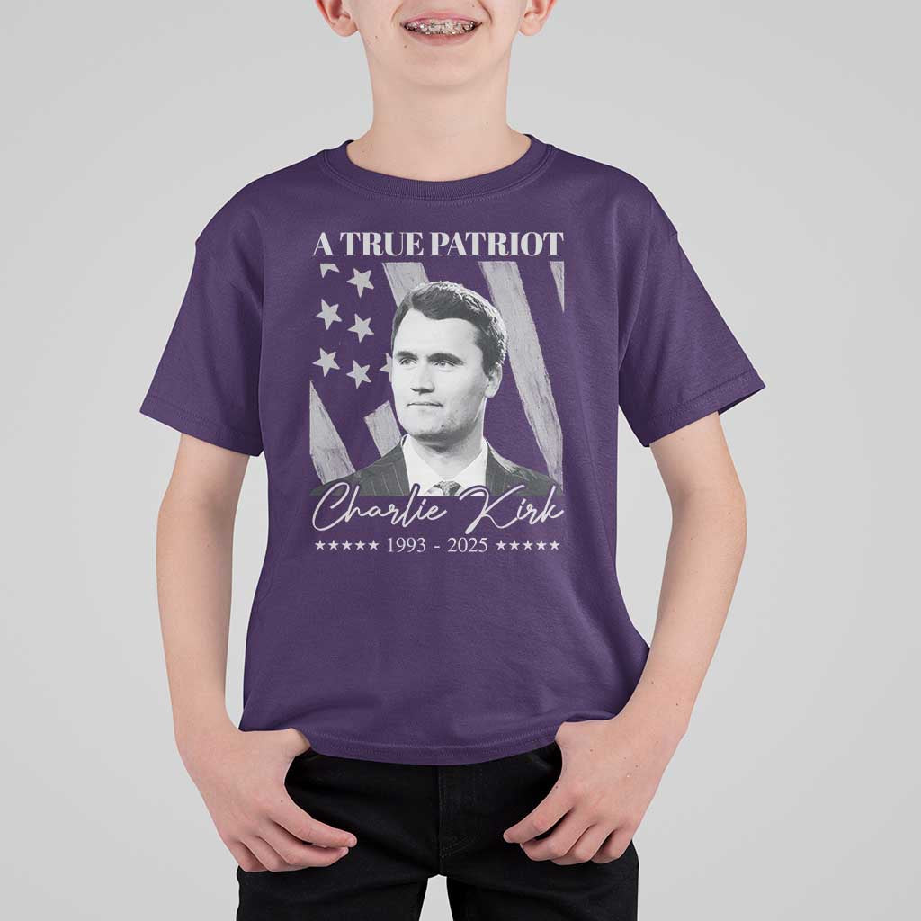 A True Patriot Charlie Kirk T Shirt For Kid Vintage American Flag - Wonder Print Shop