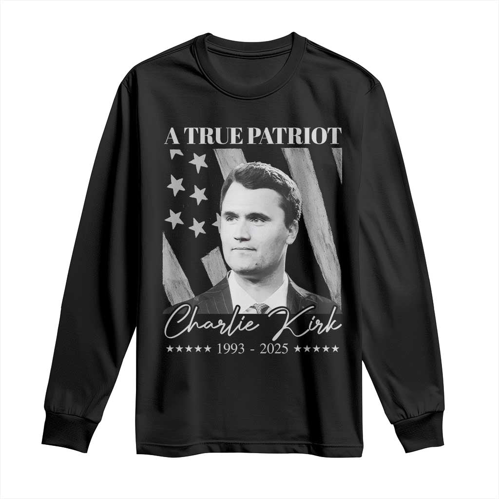 A True Patriot Charlie Kirk Long Sleeve Shirt Vintage American Flag - Wonder Print Shop