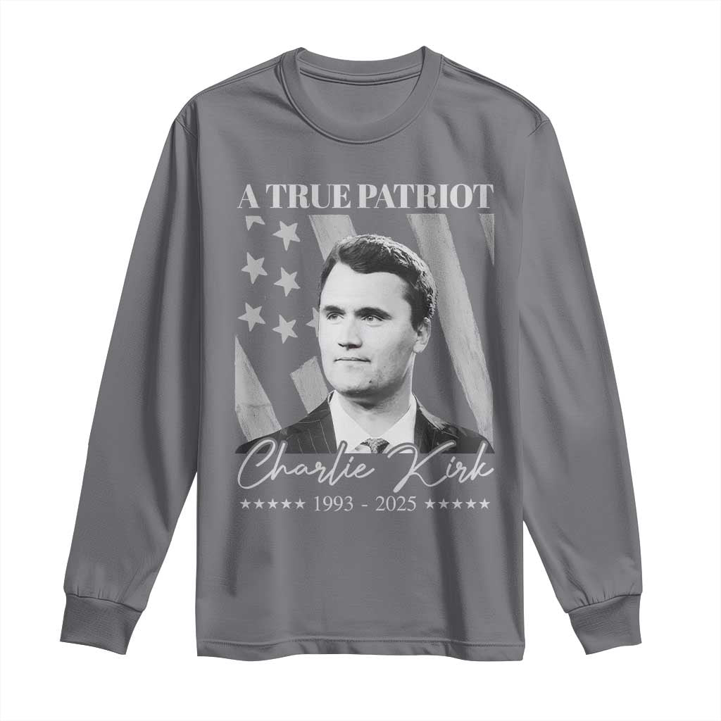 A True Patriot Charlie Kirk Long Sleeve Shirt Vintage American Flag - Wonder Print Shop