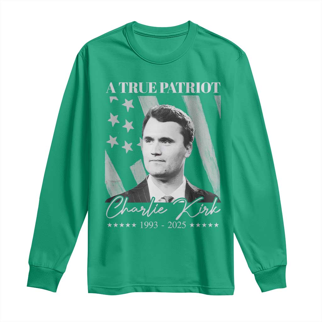 A True Patriot Charlie Kirk Long Sleeve Shirt Vintage American Flag - Wonder Print Shop