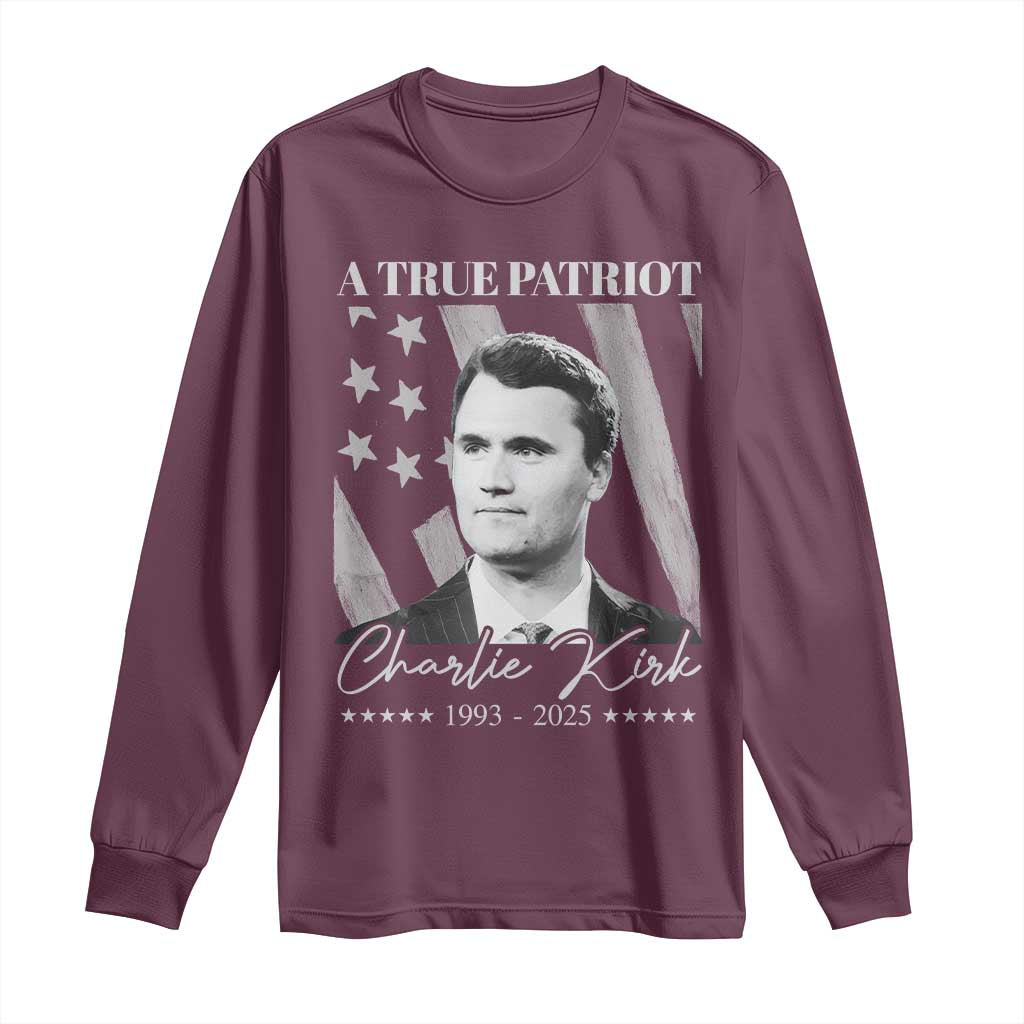 A True Patriot Charlie Kirk Long Sleeve Shirt Vintage American Flag - Wonder Print Shop