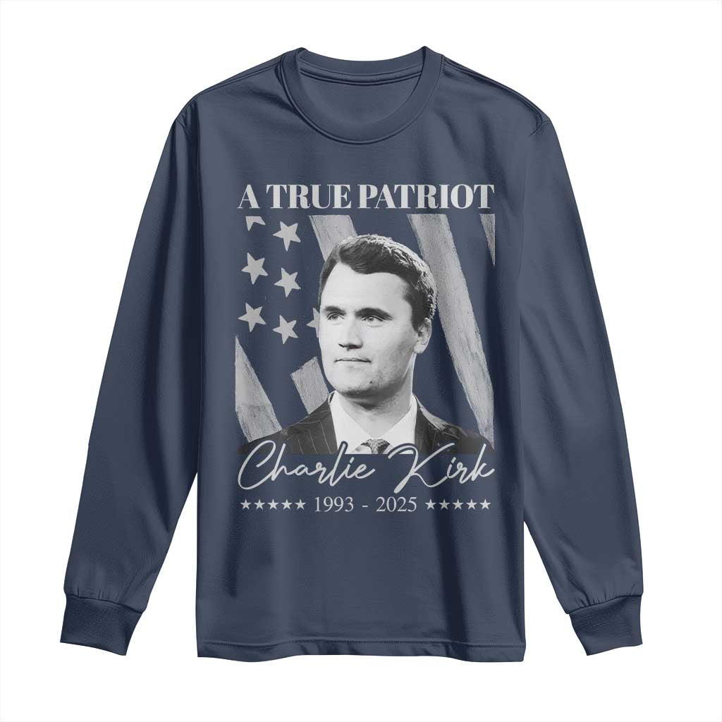 A True Patriot Charlie Kirk Long Sleeve Shirt Vintage American Flag - Wonder Print Shop