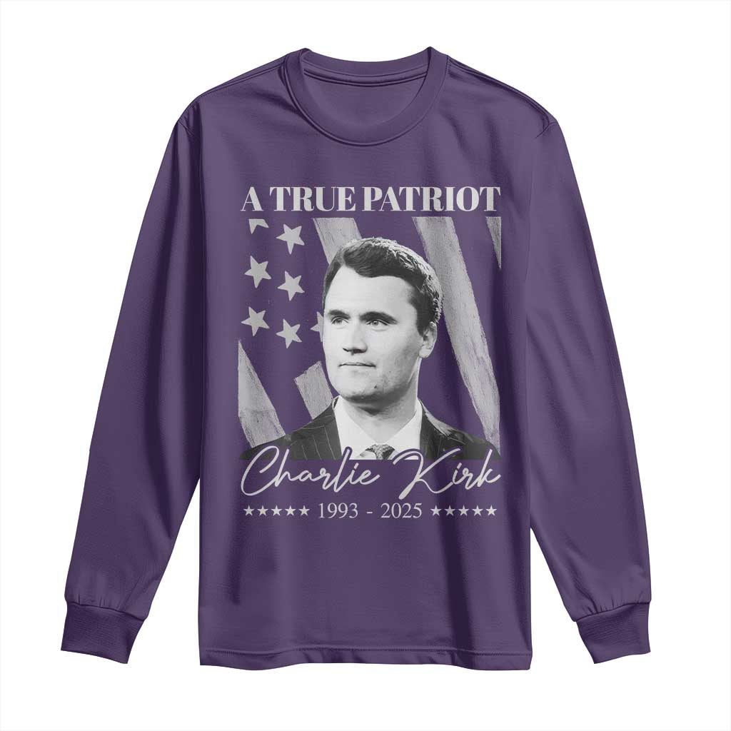 A True Patriot Charlie Kirk Long Sleeve Shirt Vintage American Flag - Wonder Print Shop