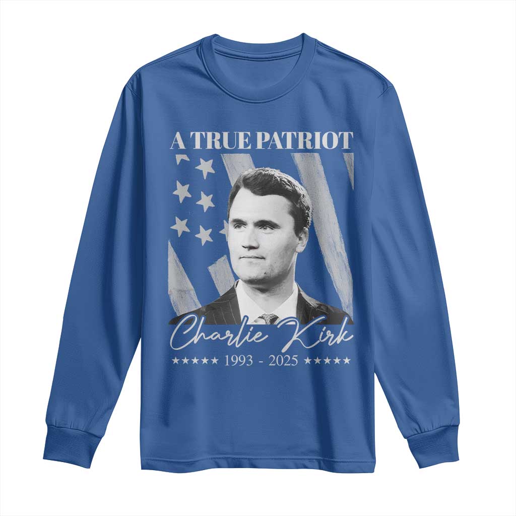 A True Patriot Charlie Kirk Long Sleeve Shirt Vintage American Flag - Wonder Print Shop