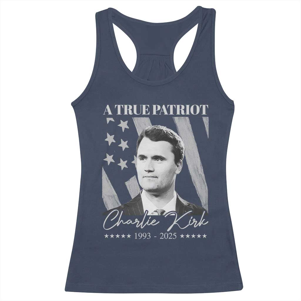 A True Patriot Charlie Kirk Racerback Tank Top Vintage American Flag - Wonder Print Shop