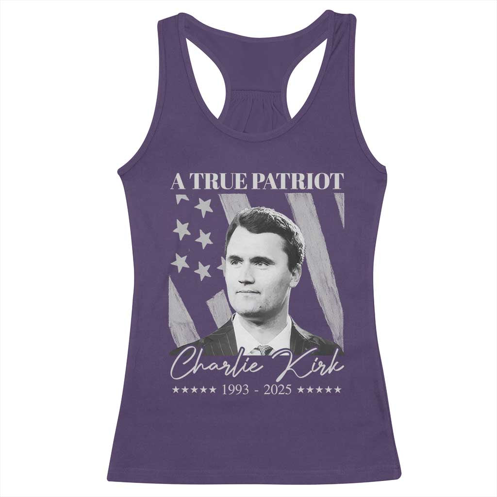 A True Patriot Charlie Kirk Racerback Tank Top Vintage American Flag - Wonder Print Shop