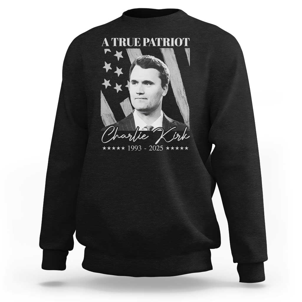 A True Patriot Charlie Kirk Sweatshirt Vintage American Flag - Wonder Print Shop