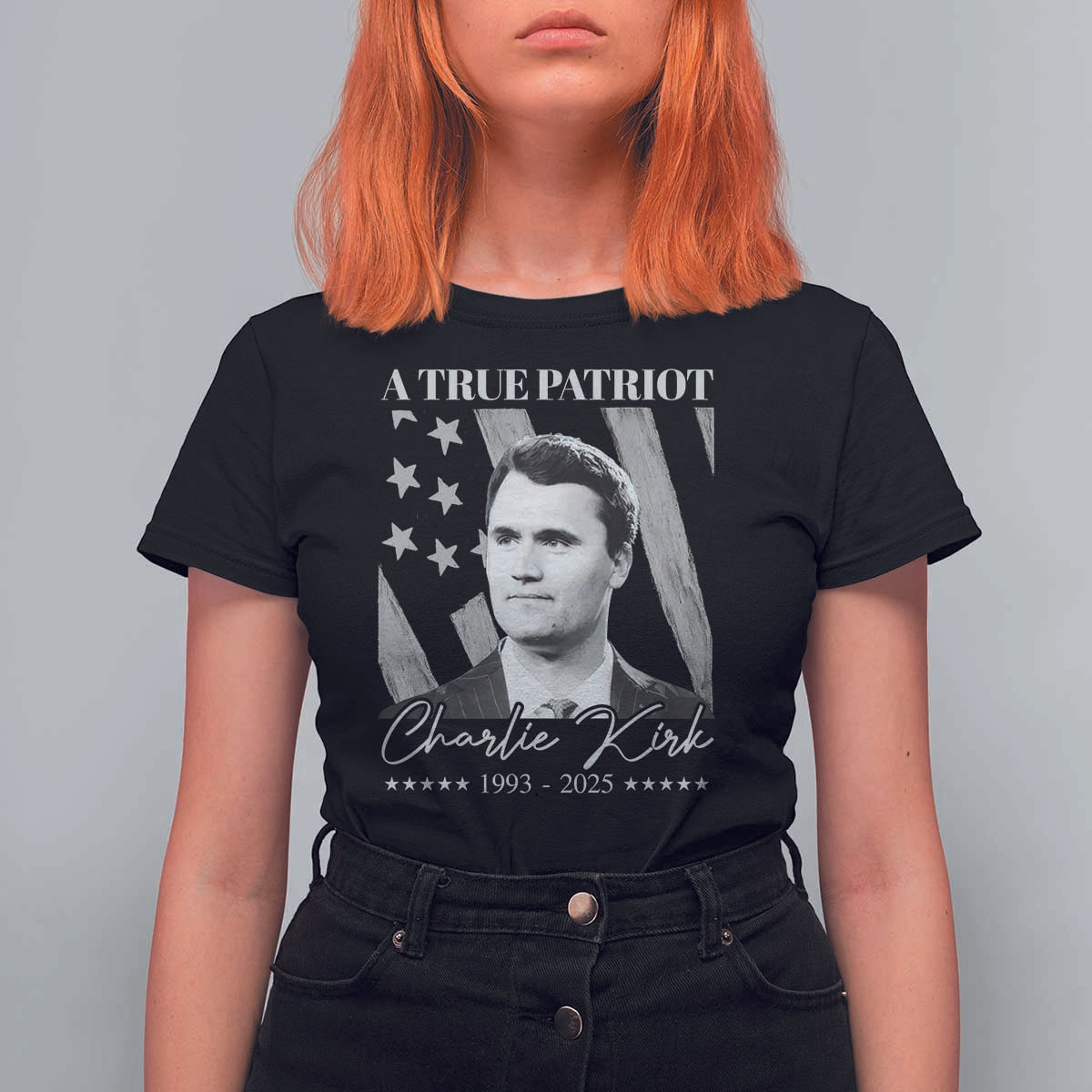 A True Patriot Charlie Kirk T Shirt For Women Vintage American Flag - Wonder Print Shop