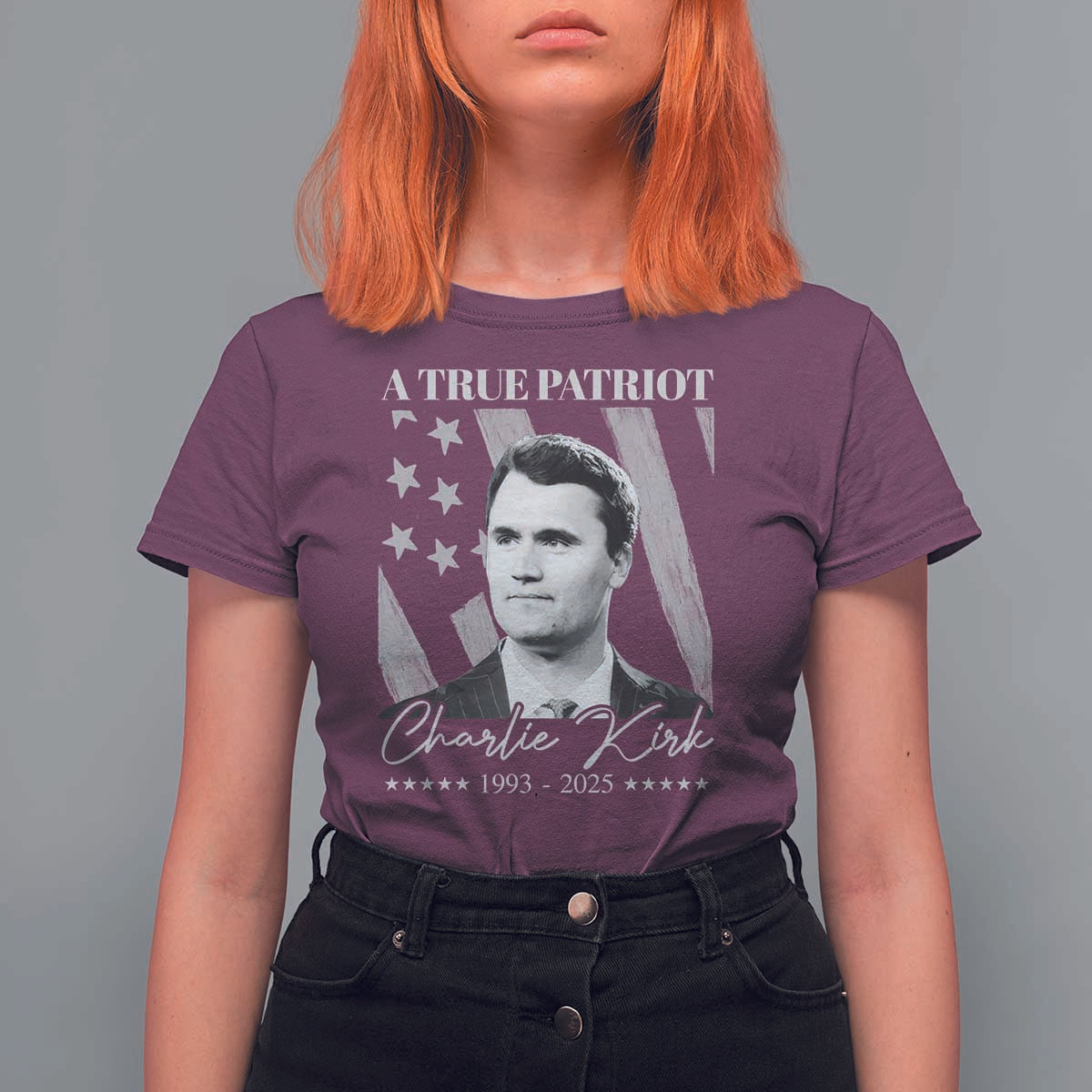 A True Patriot Charlie Kirk T Shirt For Women Vintage American Flag - Wonder Print Shop