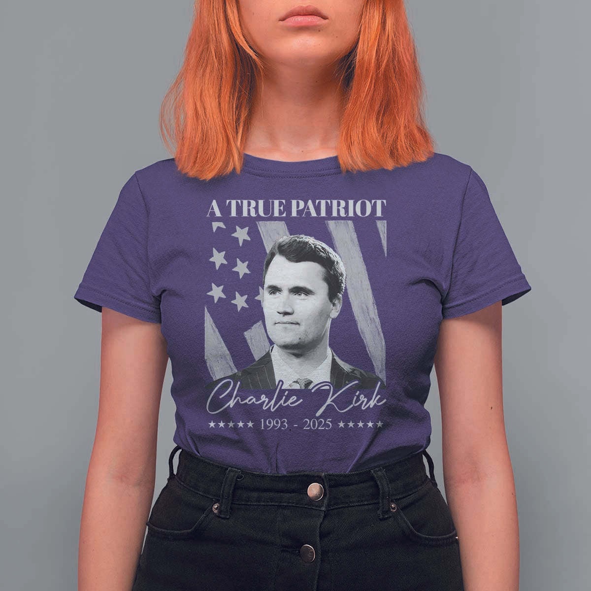 A True Patriot Charlie Kirk T Shirt For Women Vintage American Flag - Wonder Print Shop