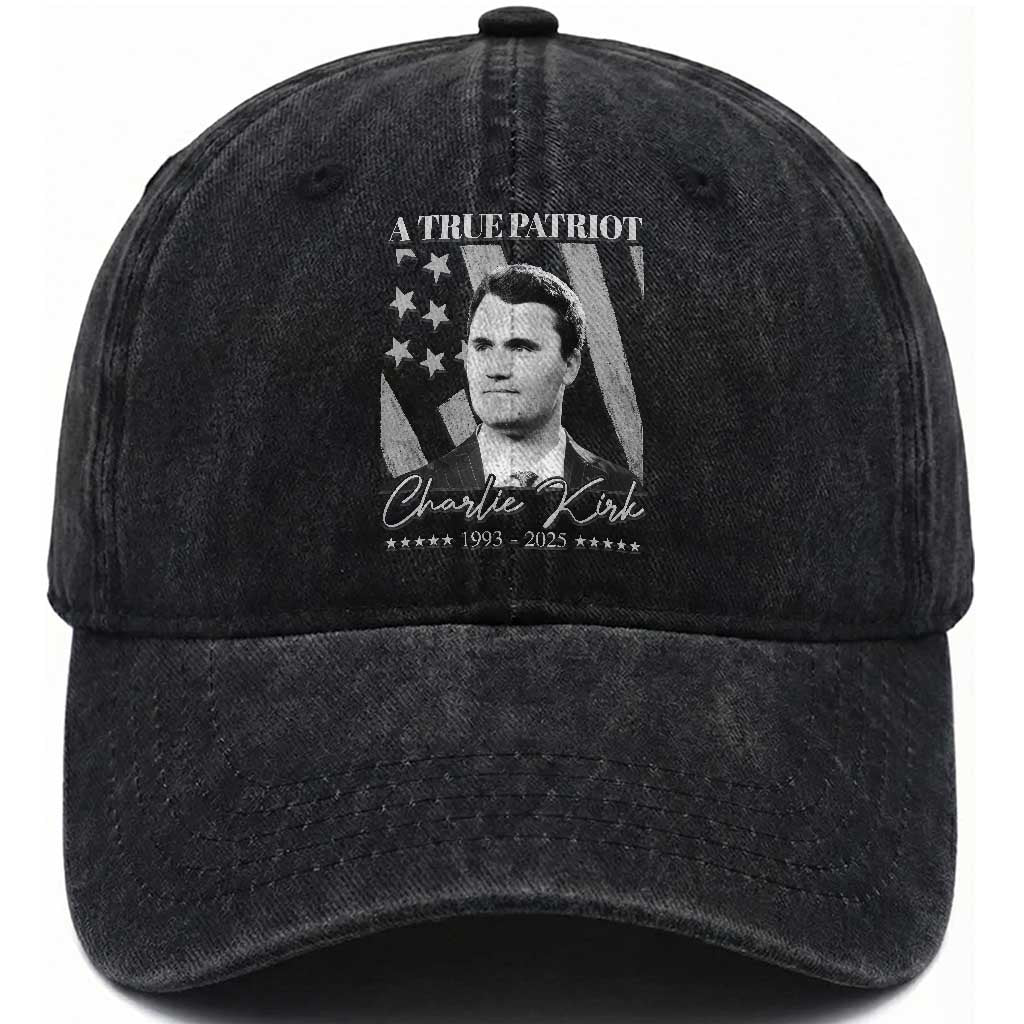 A True Patriot Charlie Kirk Washed Cotton Baseball Cap Vintage American Flag