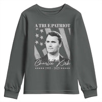 A True Patriot Charlie Kirk Youth Sweatshirt Vintage American Flag - Wonder Print Shop