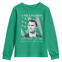 A True Patriot Charlie Kirk Youth Sweatshirt Vintage American Flag - Wonder Print Shop