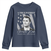 A True Patriot Charlie Kirk Youth Sweatshirt Vintage American Flag - Wonder Print Shop