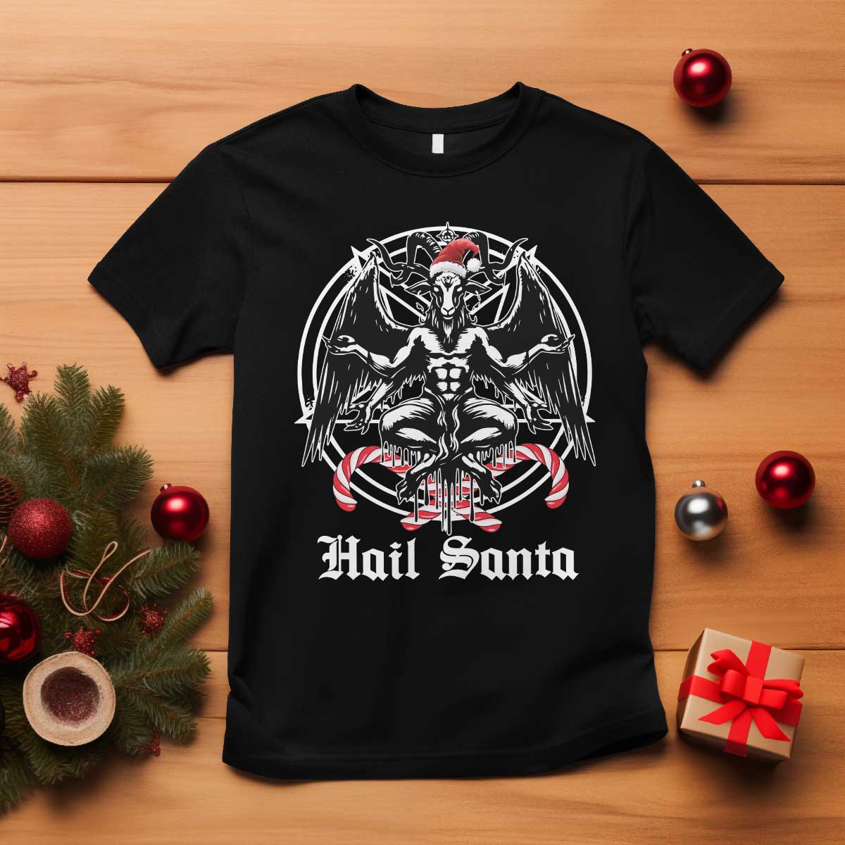 Hail Santa Gothic Christmas T Shirt Baphomet Gothmas Pentagram - Wonder Print Shop