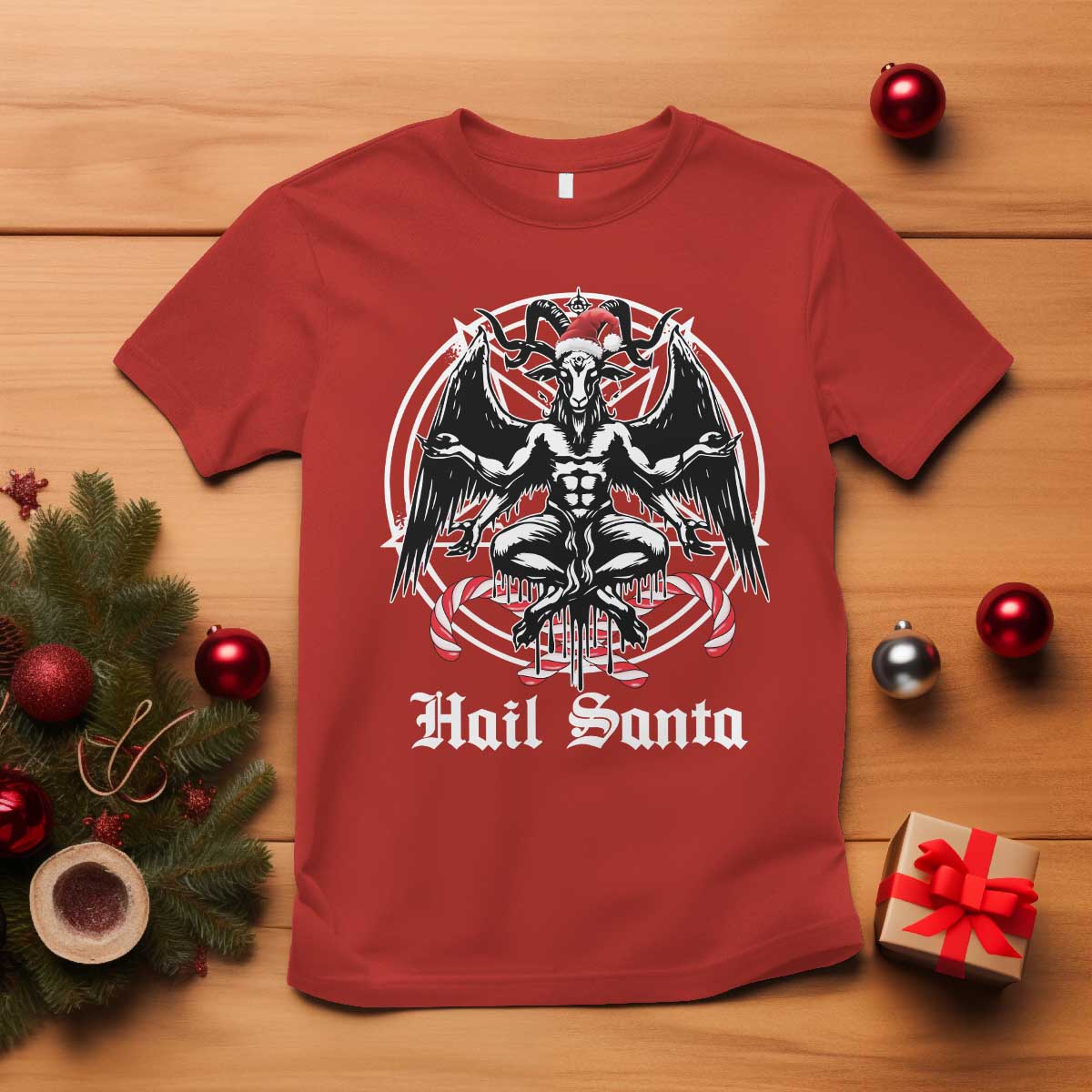 Hail Santa Gothic Christmas T Shirt Baphomet Gothmas Pentagram - Wonder Print Shop